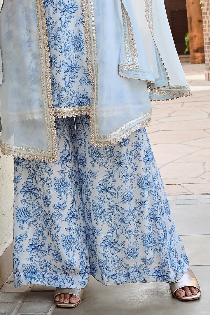 Blue & Ivory Pure Crepe Kurta Set by Palak & Mehak at Pernia's Pop Up Shop