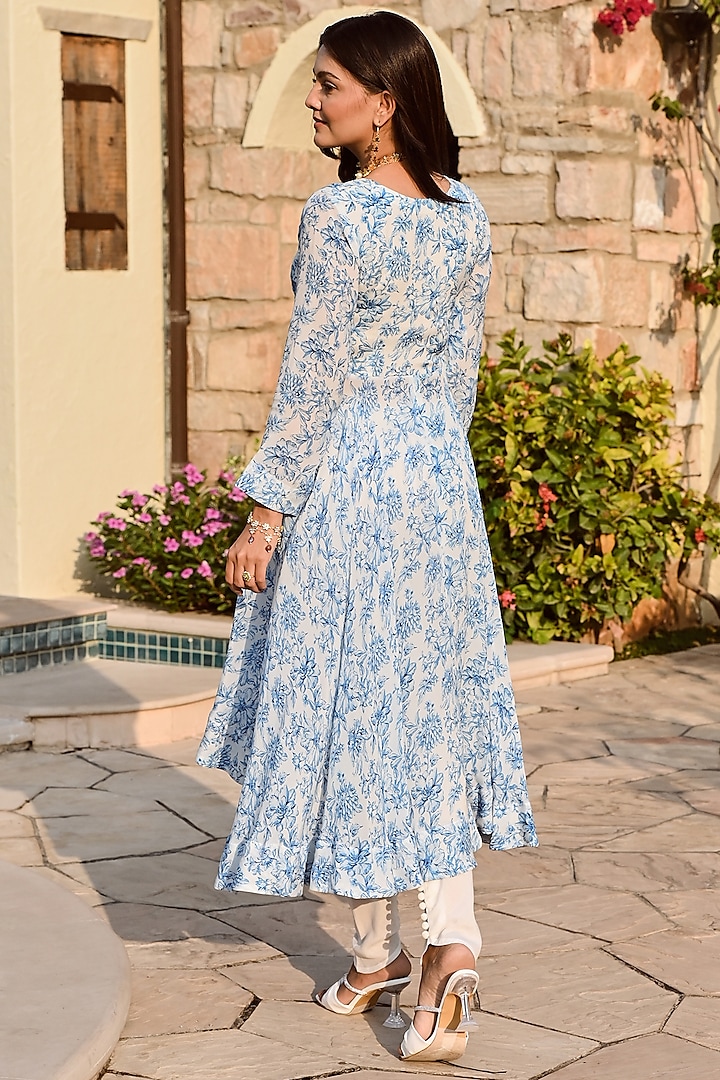 Blue & Ivory Pure Crepe Co-Ord Set by Palak & Mehak at Pernia's Pop Up Shop