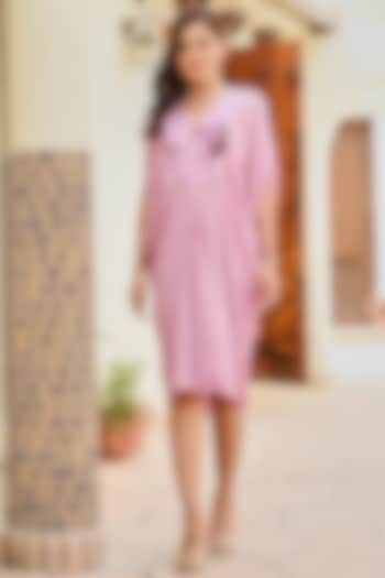 Pink Cotton Lurex Kaftan Dress by Palak & Mehak