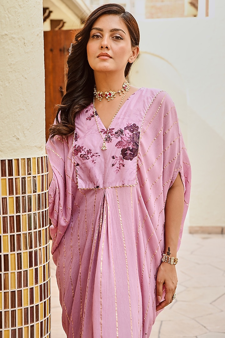 Pink Cotton Lurex Kaftan Dress by Palak & Mehak at Pernia's Pop Up Shop