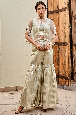 Mint Green Woven Banarasi Co-Ord Set by Palak & Mehak