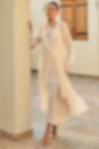 Ivory Lurex Jacket Summer Dress by Palak & Mehak at Pernia's Pop Up Shop