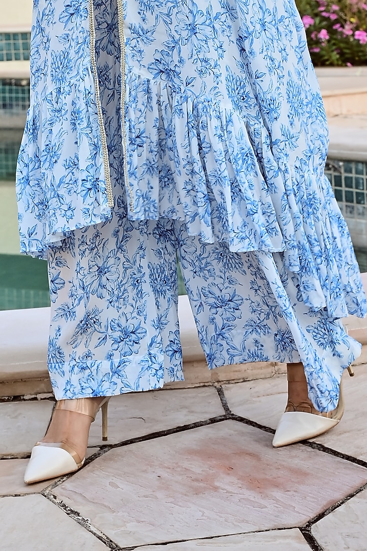 Blue & Ivory Printed Kaftan Set by Palak & Mehak at Pernia's Pop Up Shop
