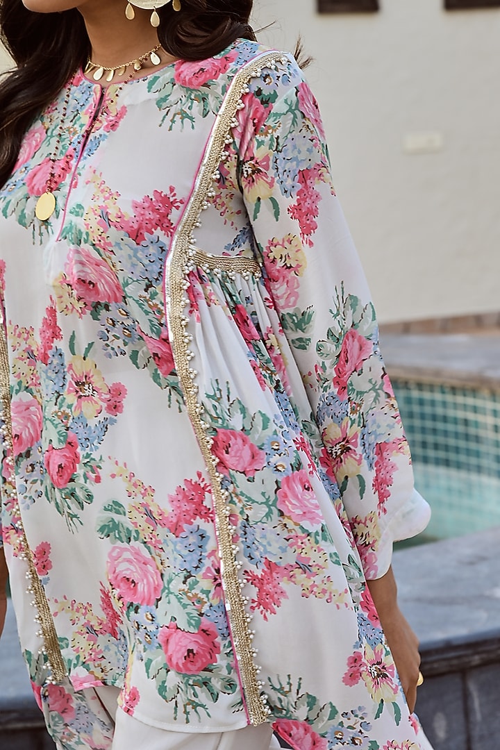 Multi-Colored Pure Crepe Floral Printed Co-Ord Set by Palak & Mehak at Pernia's Pop Up Shop