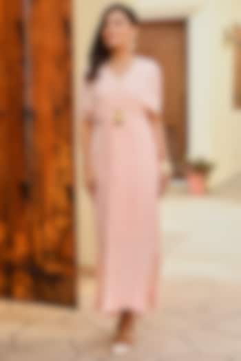Baby Pink Rayon Crepe Lurex & Mulmul Kaftan Dress by Palak & Mehak