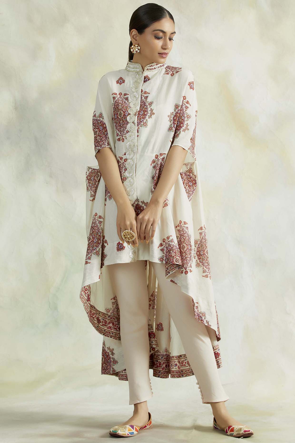 Ivory Block Printed High-Low Kurta Set 