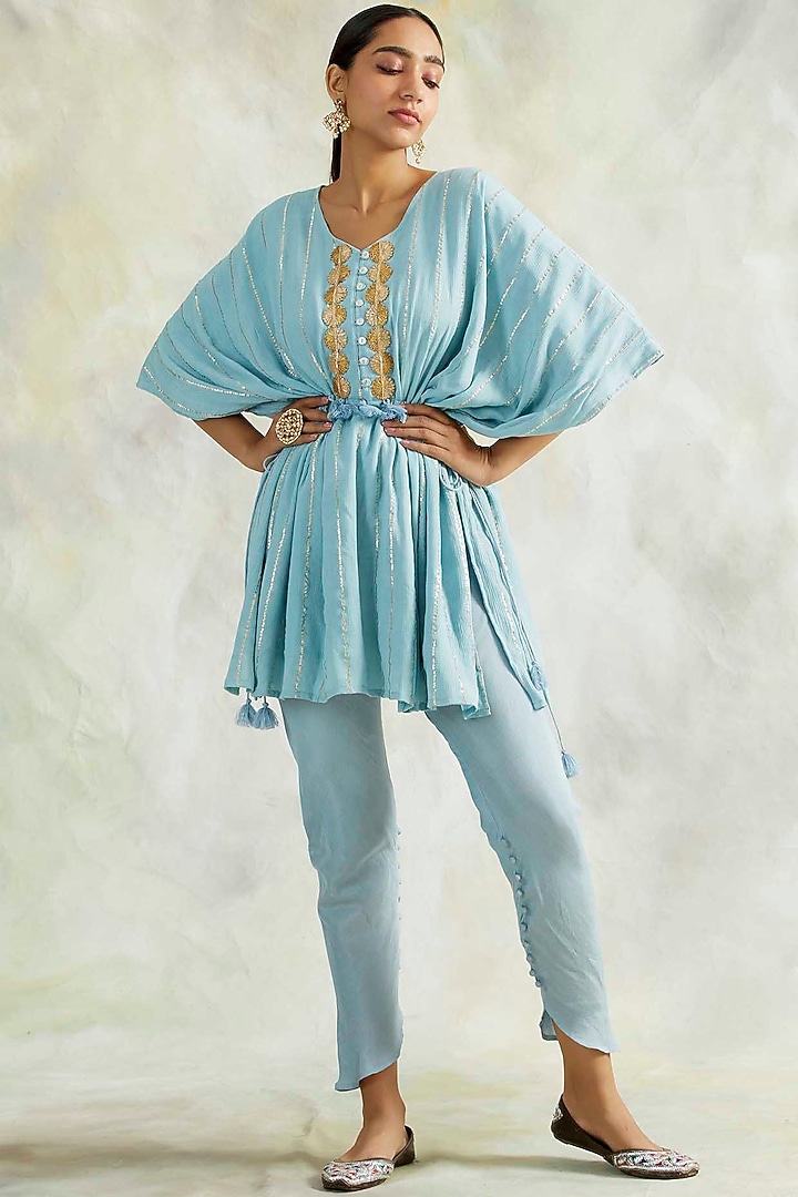Powder Blue Soft Cotton Pant Set by Palak & Mehak at Pernia's Pop Up Shop