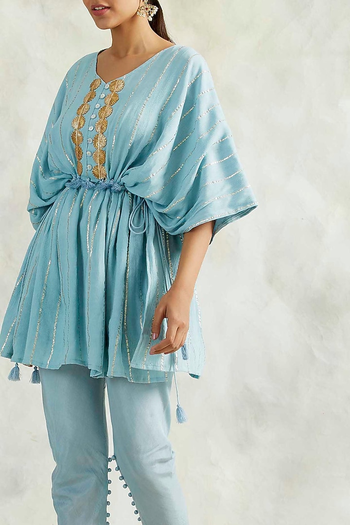 Powder Blue Soft Cotton Pant Set by Palak & Mehak at Pernia's Pop Up Shop