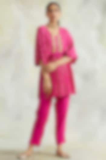 Hot Pink Soft Cotton Pant Set by Palak & Mehak at Pernia's Pop Up Shop