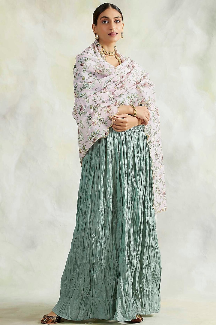 Sage Green Crinkled Anarkali Set by Palak & Mehak at Pernia's Pop Up Shop