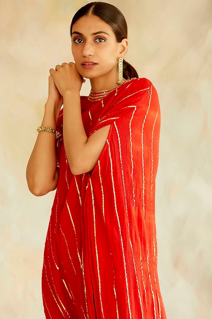 Red Embroidered Cowl Summer Dress by Palak & Mehak at Pernia's Pop Up Shop