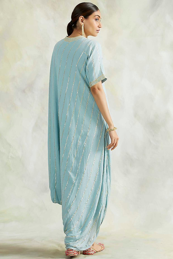 Powder Blue Embroidered Cowl Summer Dress by Palak & Mehak at Pernia's Pop Up Shop