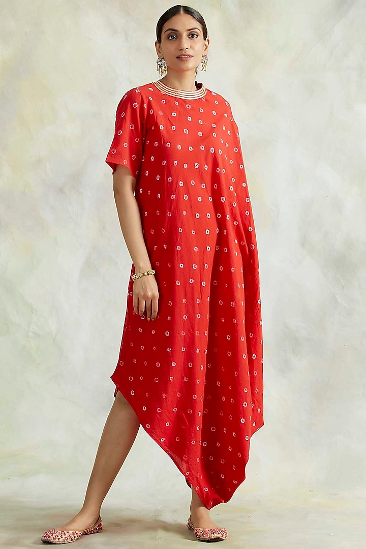 Red Gota Embroidered Cowl Dress by Palak & Mehak at Pernia's Pop Up Shop