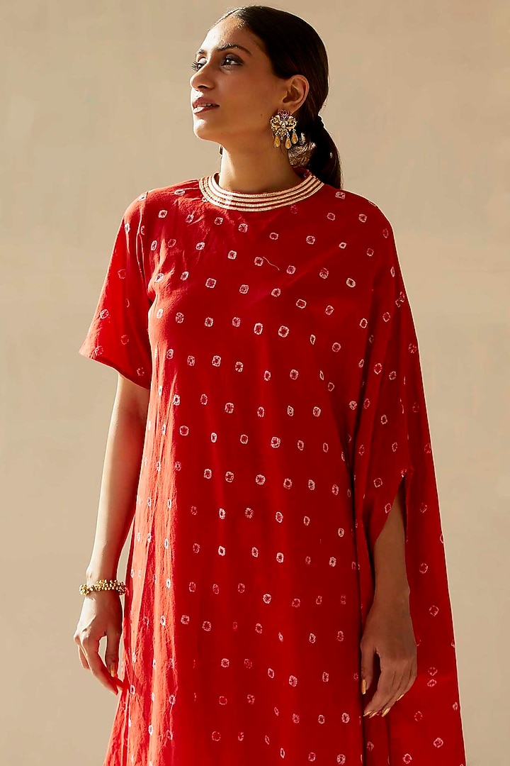 Red Gota Embroidered Cowl Summer Dress by Palak & Mehak at Pernia's Pop Up Shop