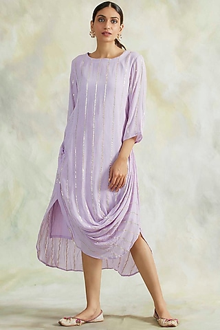 Lilac Cowl Dress With Gold Lurex Details by Palak & Mehak