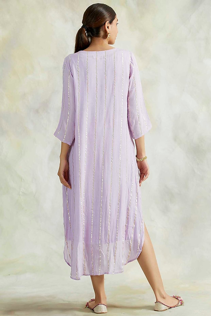 Lilac Cowl Summer Dress With Gold Lurex Details by Palak & Mehak at Pernia's Pop Up Shop