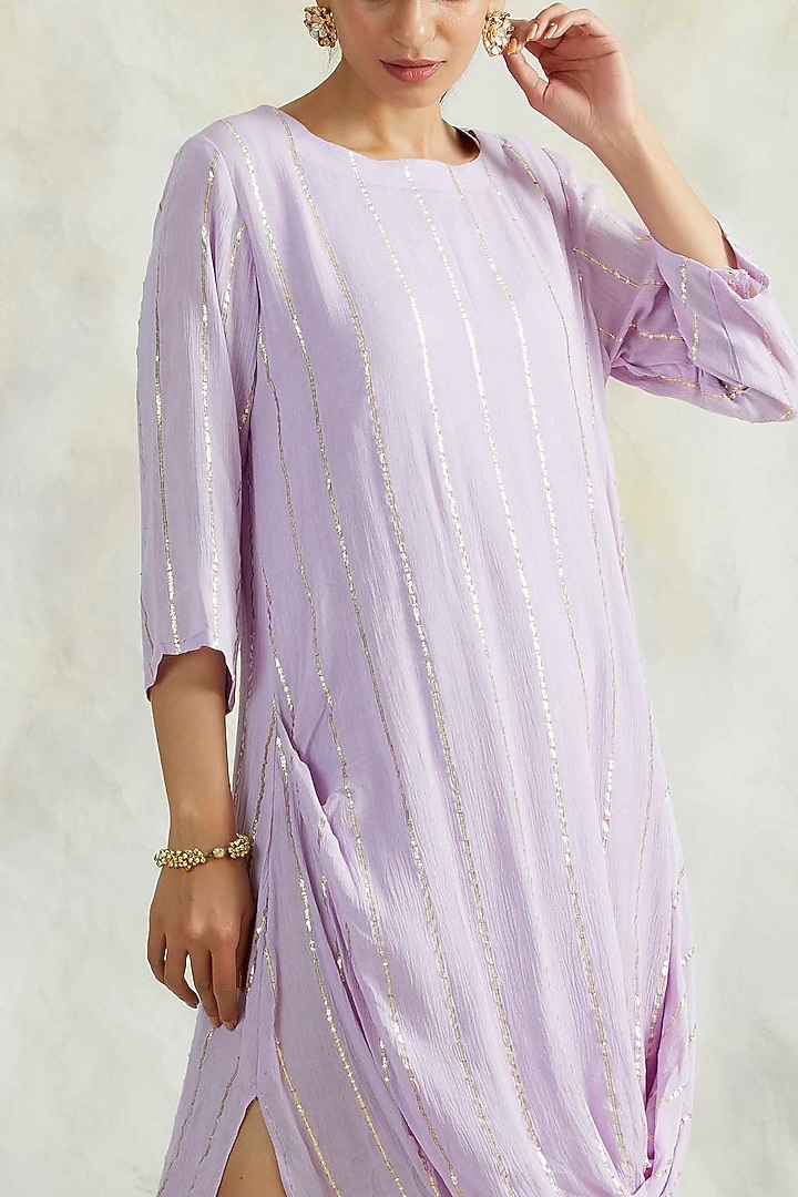 Lilac Cowl Summer Dress With Gold Lurex Details by Palak & Mehak at Pernia's Pop Up Shop
