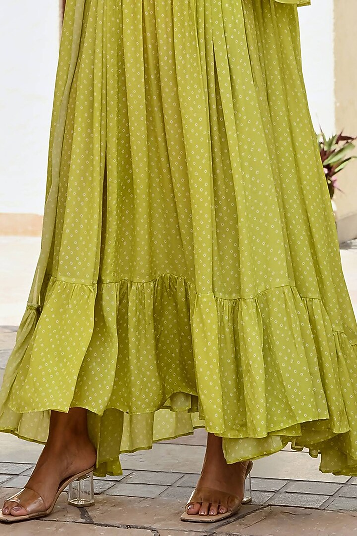 Lime Green Pure Crepe Bandhani Jacket Summer Dress by Palak & Mehak at Pernia's Pop Up Shop