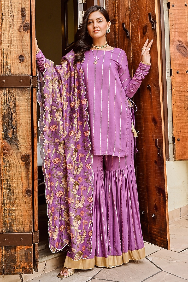 Purple Rayon Crepe Kurta Set by Palak & Mehak at Pernia's Pop Up Shop