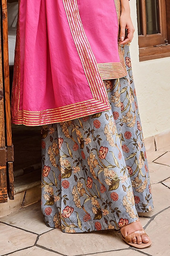 Hot Pink Cotton Mulmul Kurta Set by Palak & Mehak at Pernia's Pop Up Shop