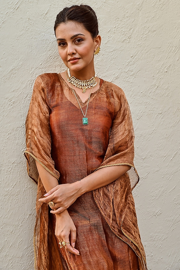 Copper Tissue Kaftan Set by Palak & Mehak at Pernia's Pop Up Shop