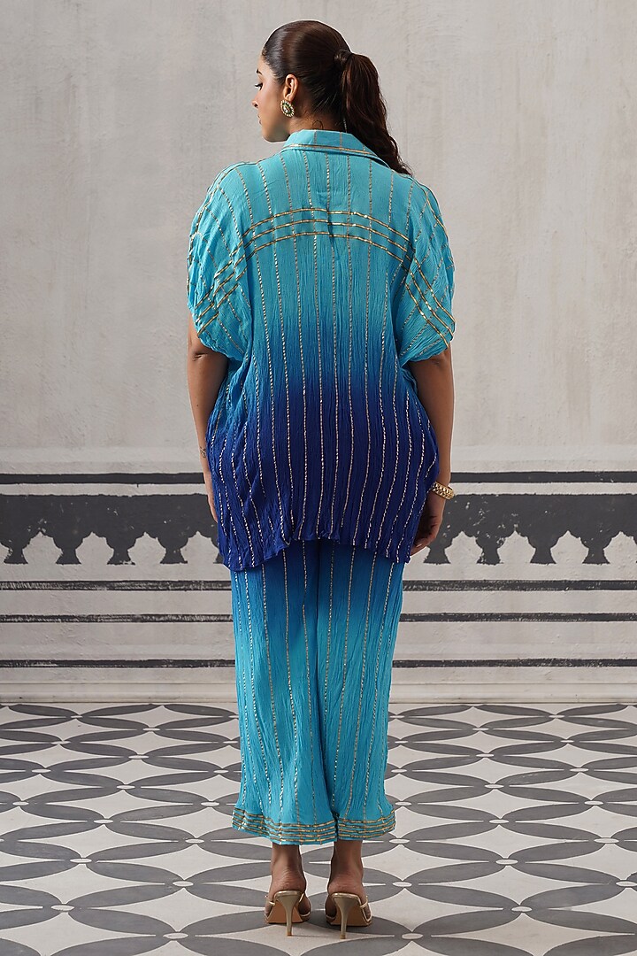 Blue Rayon Lurex Gota Embellished Co-ord Set by Palak & Mehak at Pernia's Pop Up Shop
