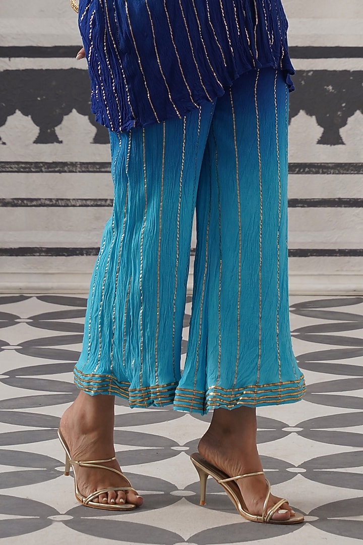 Blue Rayon Lurex Gota Embellished Co-ord Set by Palak & Mehak at Pernia's Pop Up Shop