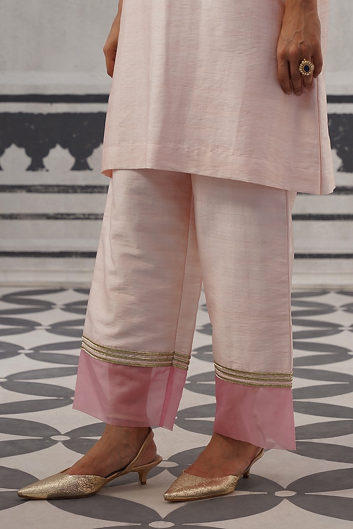 Pink Dupion Silk Gota Detailed Kurta Set by Palak & Mehak at Pernia's Pop Up Shop