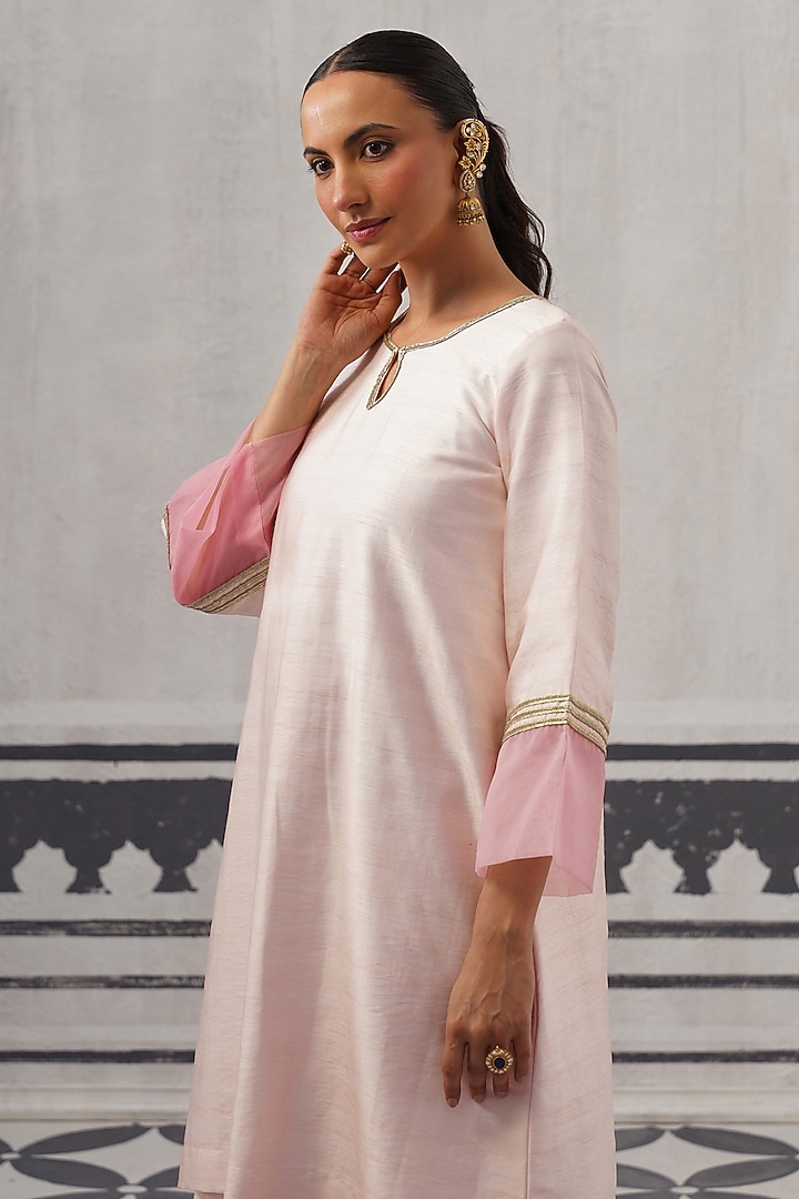 Pink Dupion Silk Gota Detailed Kurta Set by Palak & Mehak at Pernia's Pop Up Shop
