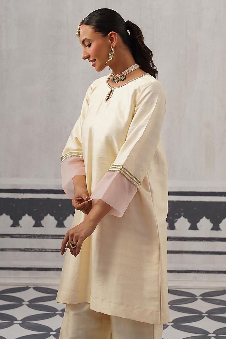 Ivory Dupion Silk Kurta Set by Palak & Mehak at Pernia's Pop Up Shop