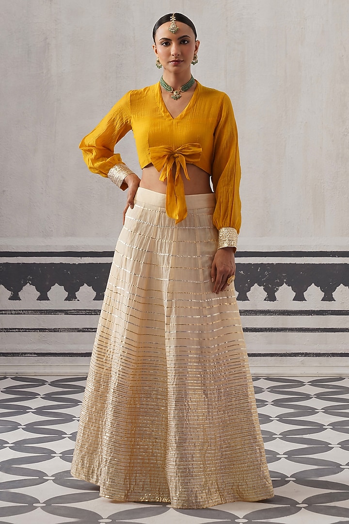 Cream Organza & Chanderi Bridesmaid Lehenga Set by Palak & Mehak at Pernia's Pop Up Shop