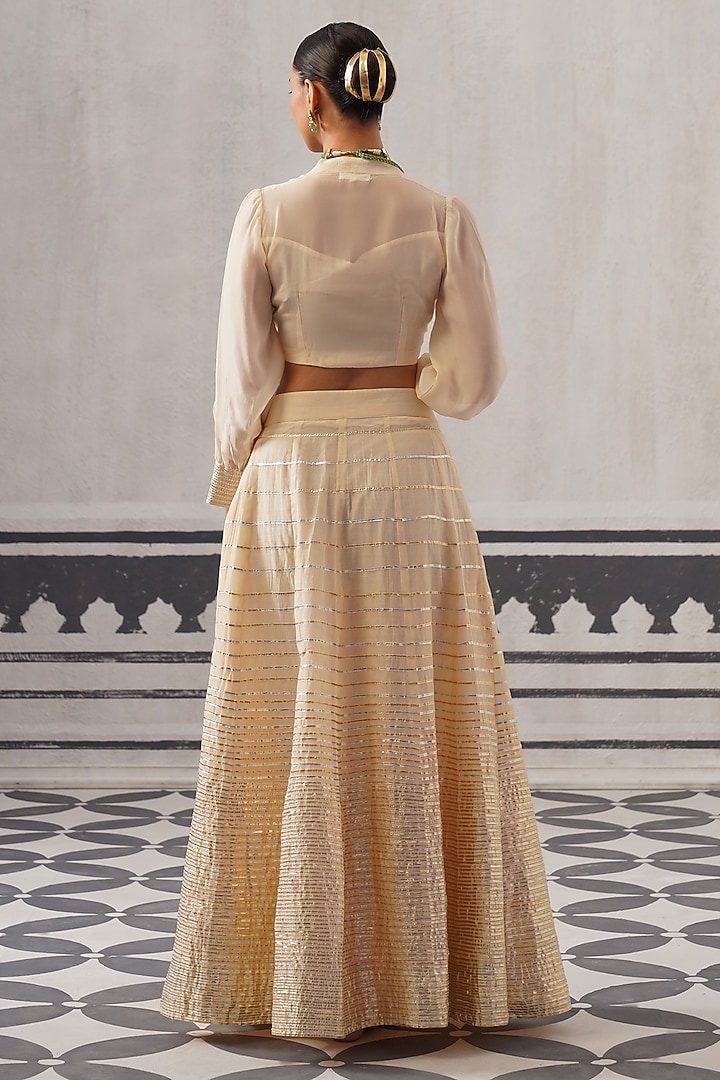 Cream Organza & Chanderi Gota Embellished Lehenga Set by Palak & Mehak at Pernia's Pop Up Shop