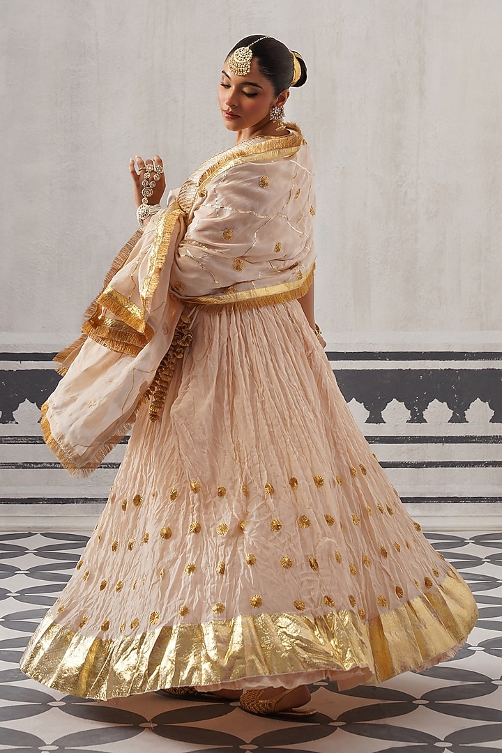 Cream Mulmul Chanderi Gota Embellished Lehenga Set by Palak & Mehak at Pernia's Pop Up Shop