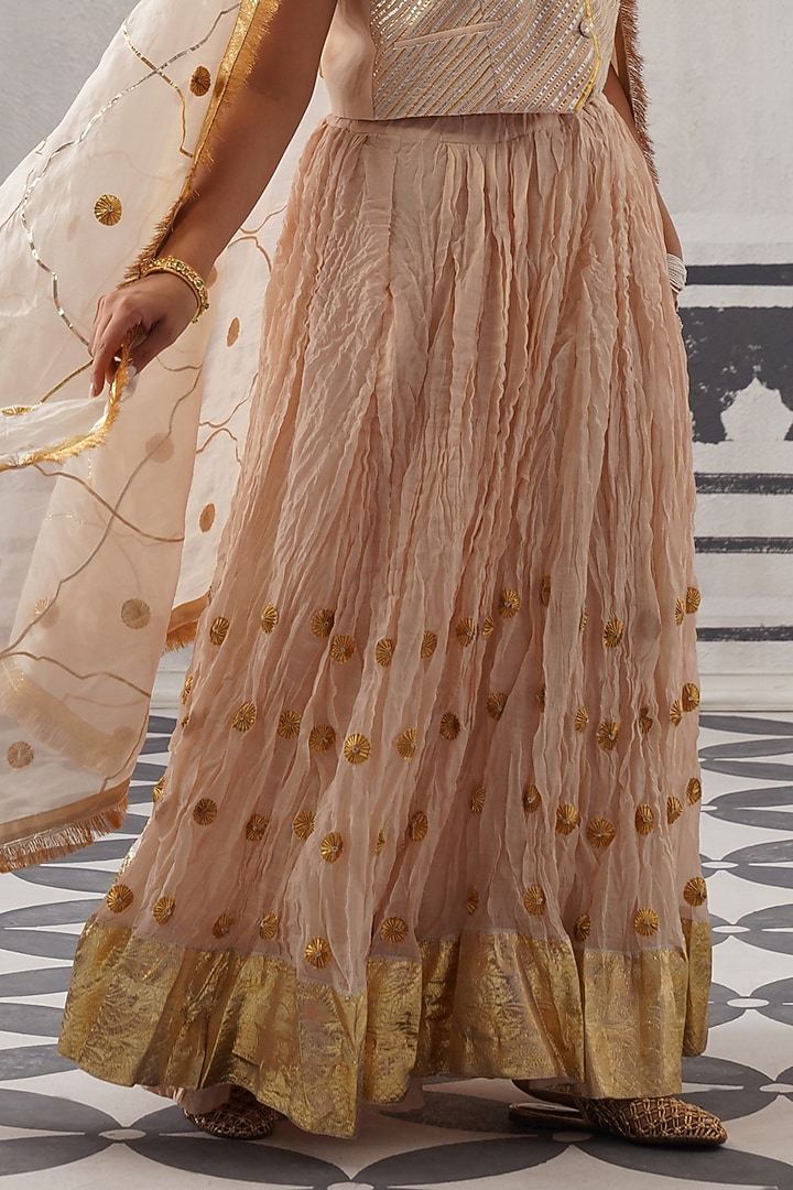 Cream Mulmul Chanderi Gota Embellished Lehenga Set by Palak & Mehak at Pernia's Pop Up Shop