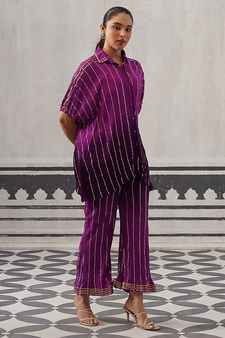 Purple Rayon Lurex Gota Embellished Co-ord Set by Palak & Mehak at Pernia's Pop Up Shop