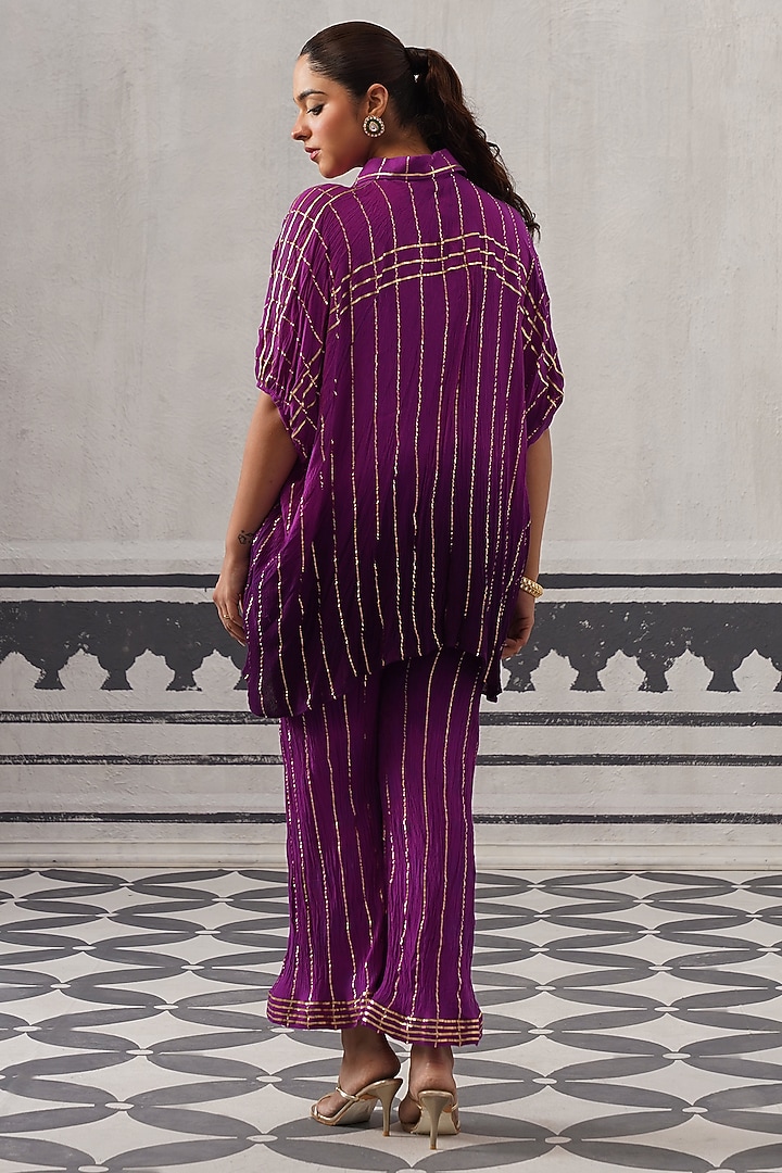 Purple Rayon Lurex Gota Embellished Co-ord Set by Palak & Mehak at Pernia's Pop Up Shop
