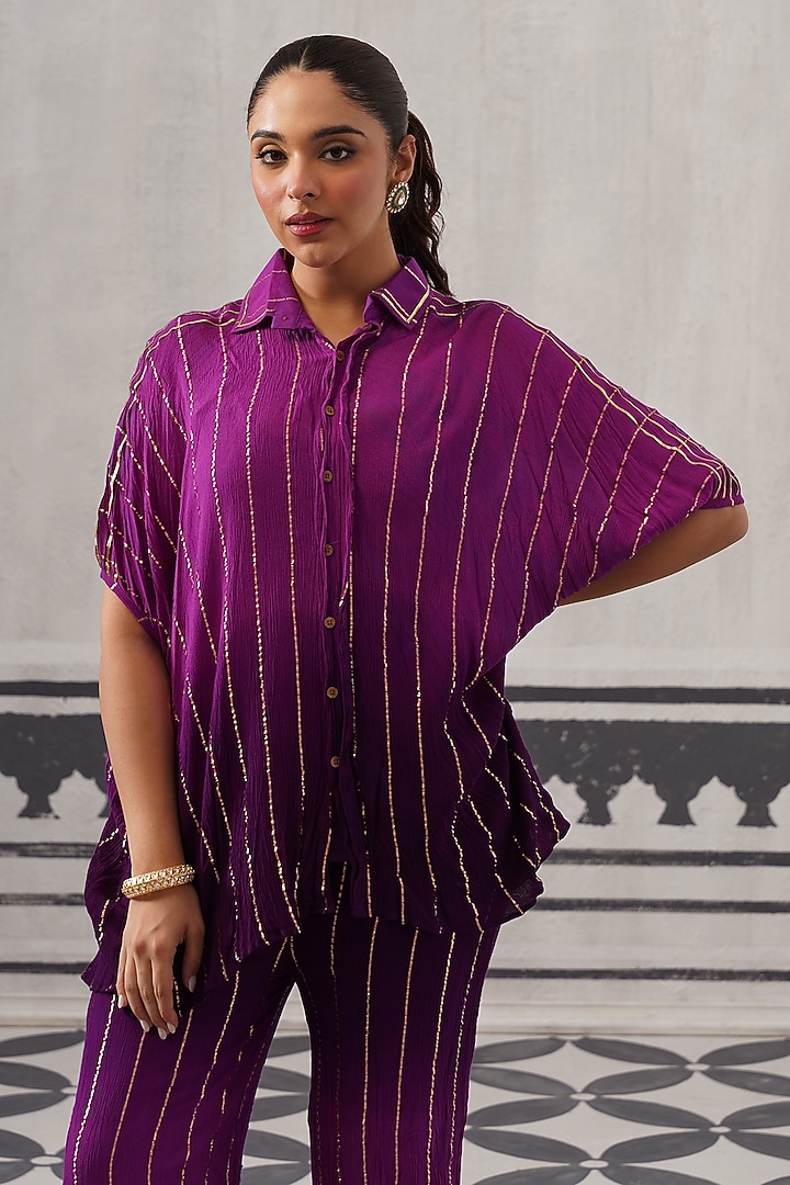 Purple Rayon Lurex Gota Embellished Co-ord Set by Palak & Mehak at Pernia's Pop Up Shop