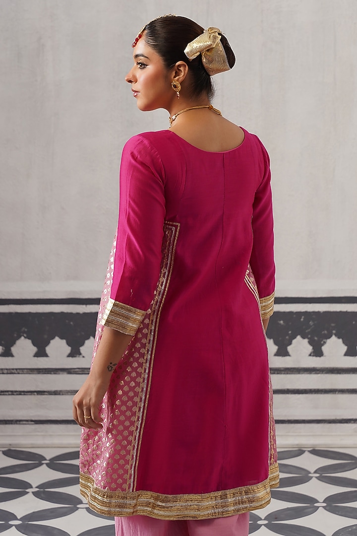 Pink Mulmul Chanderi Banarasi Gota Embellished Kurta Set by Palak & Mehak at Pernia's Pop Up Shop