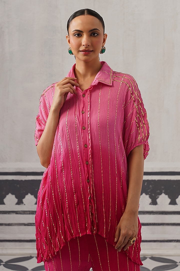 Pink Rayon Lurex Gota Embellished Co-ord Set by Palak & Mehak at Pernia's Pop Up Shop