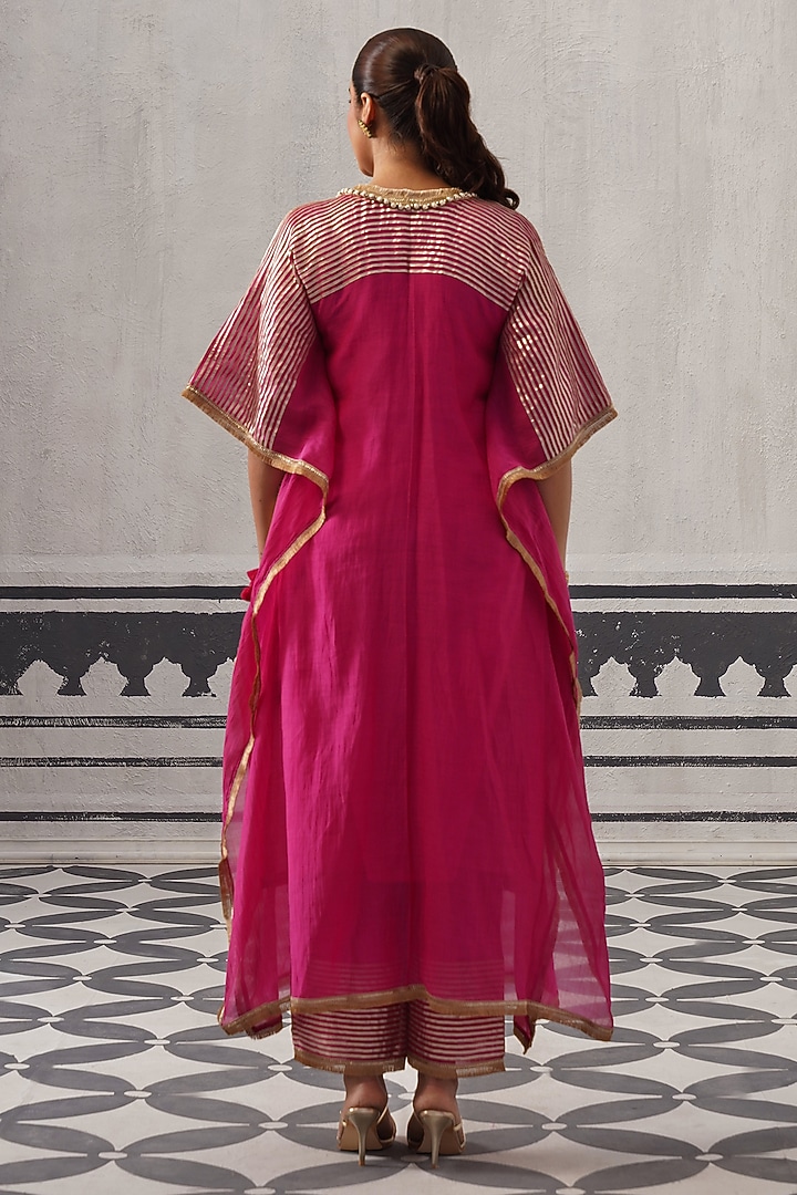 Rani Pink Mulmul Chanderi Kaftan Set by Palak & Mehak at Pernia's Pop Up Shop