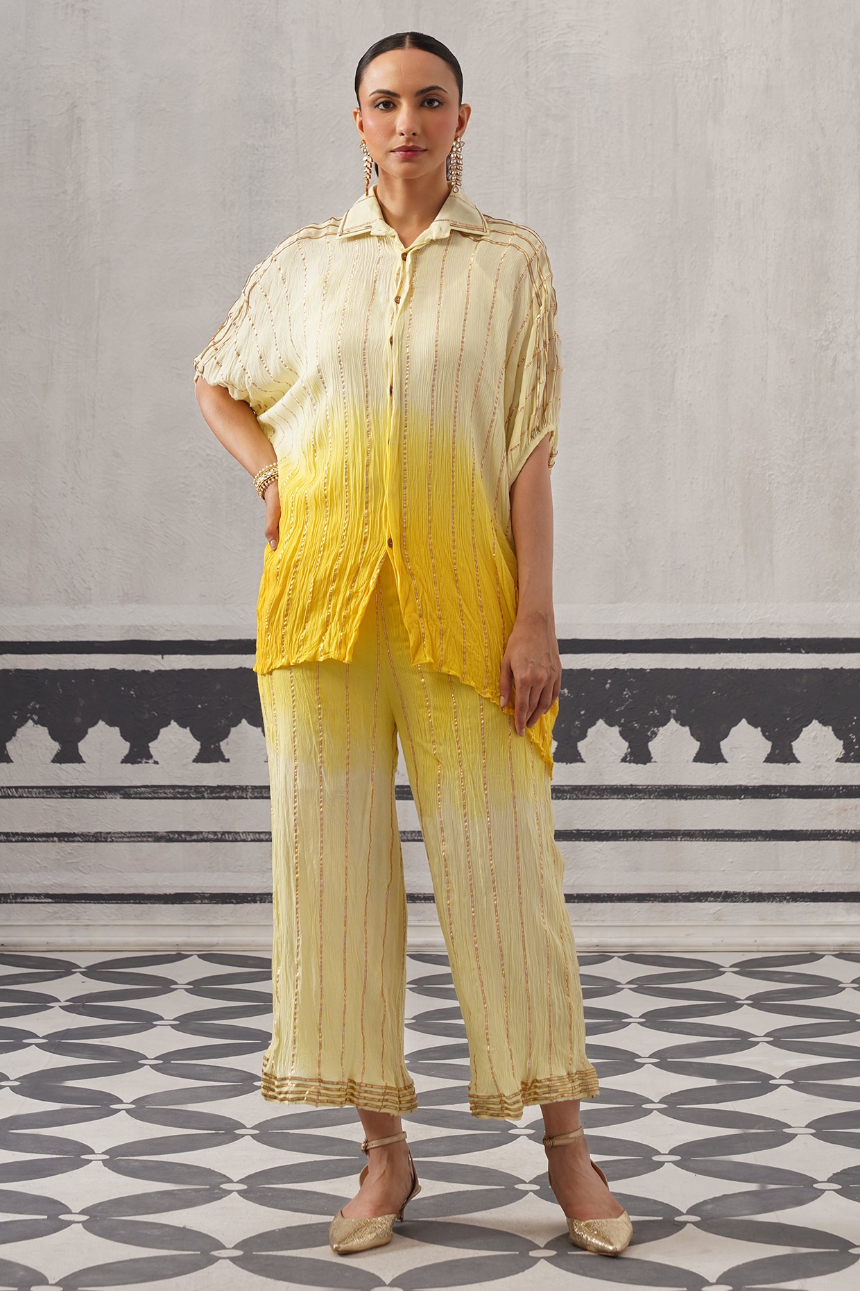Palak & Mehak Yellow Rayon Lurex Gota Embellished Co-ord Set