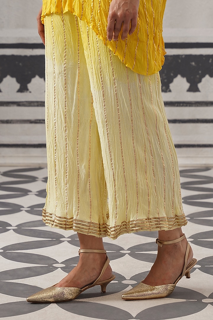 Yellow Rayon Lurex Gota Embellished Co-ord Set by Palak & Mehak at Pernia's Pop Up Shop