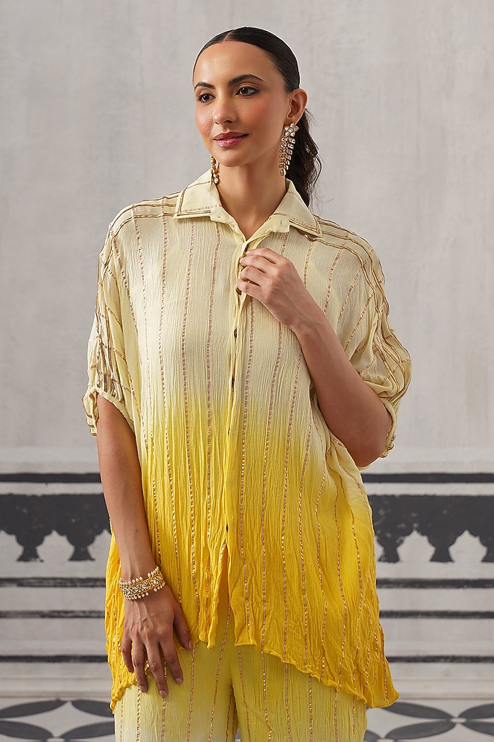 Yellow Rayon Lurex Gota Embellished Co-ord Set by Palak & Mehak at Pernia's Pop Up Shop
