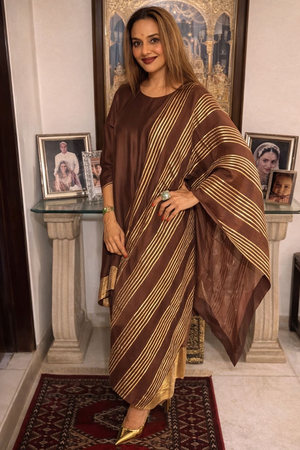 Palak & Mehak Brown Mul Chanderi Gota Embellished Kurta Set