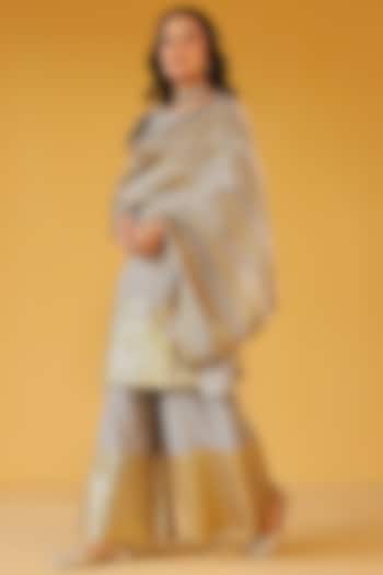 Grey Mul Chanderi Gota Embellished Kurta Set by Palak & Mehak at Pernia's Pop Up Shop