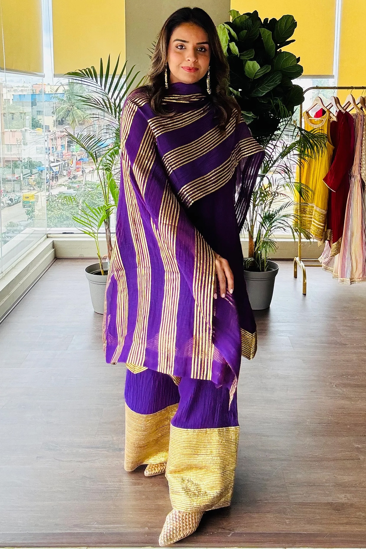 Palak & Mehak Purple Mul Chanderi Gota Embellished Kurta Set