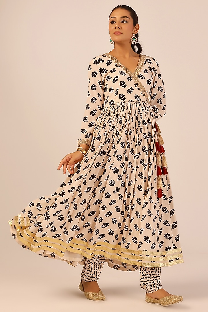 Multi-Colored Pure Crepe Embellished Anarkali Set by Palak & Mehak at Pernia's Pop Up Shop
