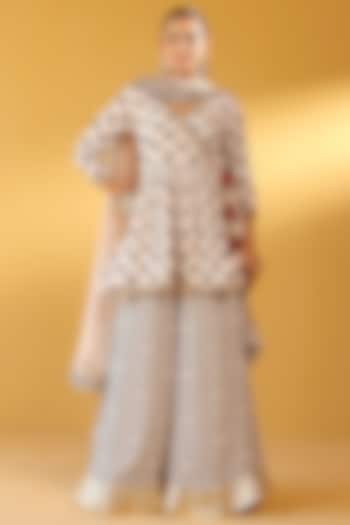 Multi-Colored Pure Crepe Embellished Peplum Kurta Set by Palak & Mehak at Pernia's Pop Up Shop