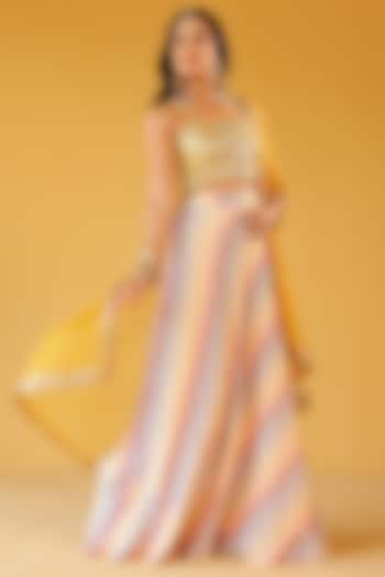 Multi-Colored Pure Mul Chanderi Striped Lehenga Set by Palak & Mehak at Pernia's Pop Up Shop