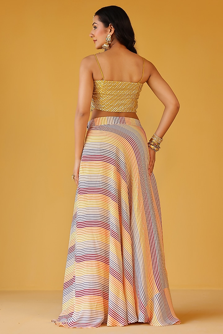 Multi-Colored Pure Mul Chanderi Striped Lehenga Set by Palak & Mehak at Pernia's Pop Up Shop